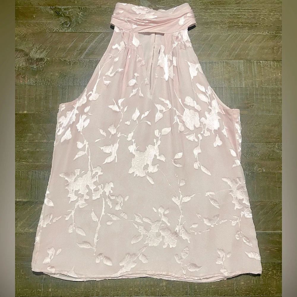 WHBM Blush Pink Silk Blend Floral Halter Top Blouse XS Spring Summer Easter Date - Picture 3 of 5